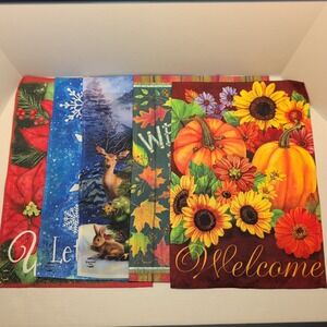 Lot Of 5 Garden Flags House Seasonal Sunflowers Fall Winter Welcome app12" x 18"